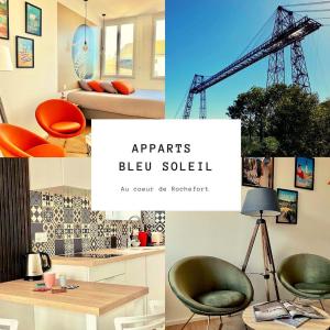 罗什福尔Bleu Soleil Rochefort 3 étoiles的一张带一张床和一张书桌的卧室的照片拼在一起