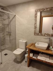 RiósHotel Gastronómico Gandainas的浴室配有卫生间、盥洗盆和淋浴。