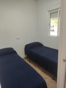 苏埃卡Camping Barraquetes的一间卧室设有两张床和窗户。