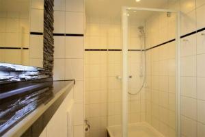 奥斯赛拜-屈隆斯博恩Strandschloesschen-Haus-II-WE-1-9809的带淋浴的浴室和玻璃门