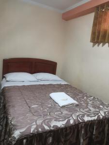 塔克纳Hotel lucero real 1的床上铺有棕色和白色的毯子