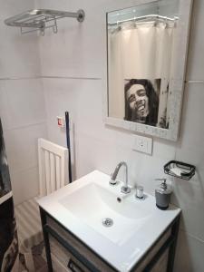 内乌肯La Casita de Nala的浴室设有白色水槽和镜子