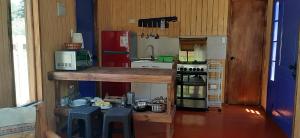 PutaendoRefugio Zen Spa的一间带柜台和冰箱的小厨房