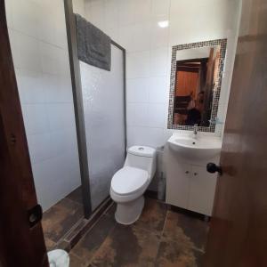 PutaendoRefugio Zen Spa的一间带卫生间、水槽和镜子的浴室