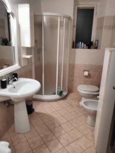 比萨PALACE COMFORT INN的带淋浴、盥洗盆和卫生间的浴室