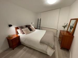 安道尔城Apartamento en el centro de Andorra la Vella con parking的一间卧室配有一张床、梳妆台和镜子