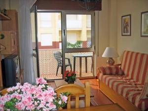 圣维森特-德拉巴尔克拉EN PLAYA SAN VICENTE DE LA BARQUERA的客厅配有沙发和鲜花桌