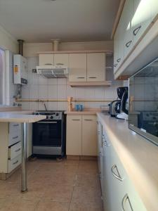 科伊艾科House Patagonia III的厨房配有白色橱柜和炉灶烤箱。