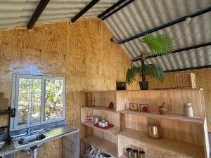 JuayúaBonita cabaña estilo glamping的厨房配有木架和盆栽植物