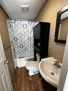 滨湖尼亚加拉Falcon Cottages的浴室配有卫生间、盥洗盆和淋浴。