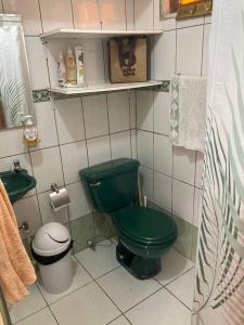 迦太基La Cabaña: Descanso y Naturaleza的浴室配有绿色卫生间和水槽。