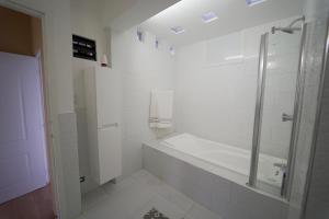 PétionvilleLes Residences Etang Du Jonc的白色的浴室设有浴缸和淋浴。