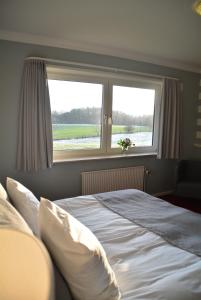 克里斯蒂安斯费尔德格瑞斯库伽米勒酒店的一间卧室设有一张大床和一个窗户。