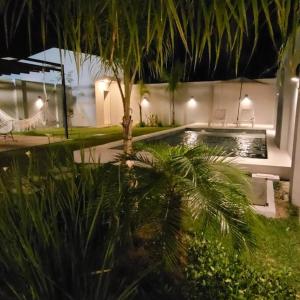 圣贝纳迪诺Moderna casa en San Bernardino!!的庭院中棕榈树的游泳池