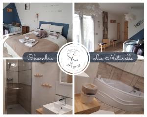 欧村Maison d'hôtes "At'Home"的卧室和浴室照片的拼合