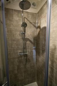 雷克瑟姆Luxury Pod Cabin in beautiful surroundings Wrexham的浴室内配有淋浴和头顶淋浴