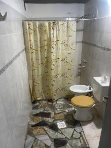 Santa Rosa del ConlaraDuplex santa rosa的一间带卫生间和淋浴帘的浴室