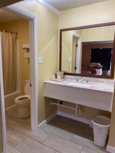 中心城市卡罗诺达汽车旅馆的一间带水槽、卫生间和镜子的浴室