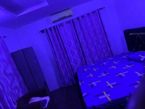 Classic suites chillout的蓝色的房间,床上设有横线