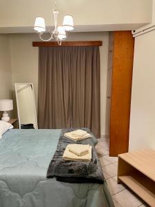 阿拉霍瓦Διαμέρισμα center的一间卧室配有一张床,上面有两条毛巾