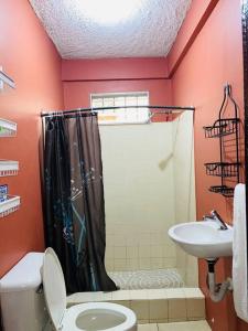 拉塞瓦Agradable casa de 4 habitaciones 2 baños cómodos的一间带卫生间和水槽的浴室