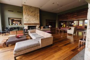 圣马丁德洛斯夏佩克套房酒店的带沙发和壁炉的客厅
