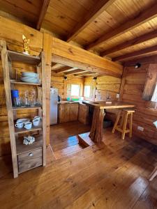 坦迪尔Guanumby Cabañas的小木屋内带桌子的大厨房