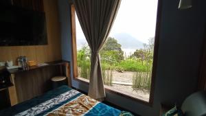 NgadisariSky View Bromo Guest House的一间卧室设有窗户,享有田野美景