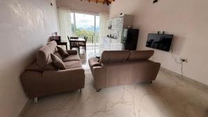 康提Chathu Holiday Home的客厅配有两张沙发和一台电视