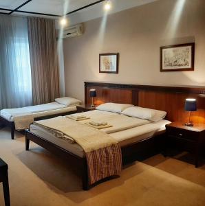 尼什GM Apart Hotel Central Zone的一间酒店客房,房间内设有两张床