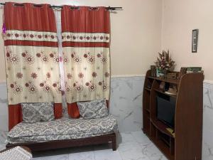 康斯坦丁Two bedroom with garden的客厅配有窗帘、沙发和电视