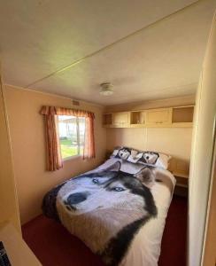 斯凯格内斯Lovely 8 Berth Caravan In Skegness With Free Wi-fi, Ref 96023d的一间小客房内配有两张床的卧室