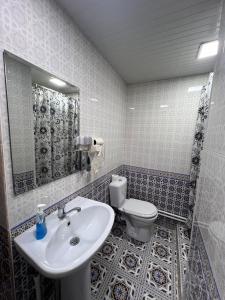 布哈拉Rumi Hotel & Hostel的一间带水槽和卫生间的浴室