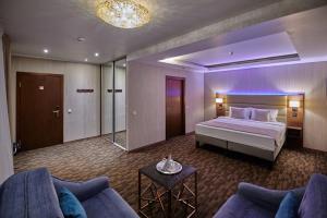 考纳斯Olympus Hotel的酒店客房带一张床和两张沙发