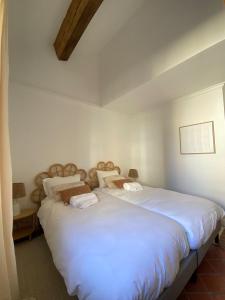普罗旺斯艾克斯Deux chambres avec terrasse dans le centre ville d'Aix en Provence的一间卧室配有一张带白色床单的大床