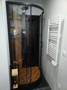 多勒Studio, La terrasse d'Isa的浴室里设有玻璃门淋浴