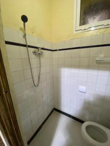 丹吉尔Private room in the kasbah的带淋浴和卫生间的浴室