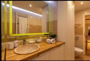 布加勒斯特Downtown Oasis Unirii Apartment的一间带水槽和镜子的浴室
