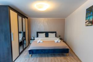 布拉索夫Vila Crișan的卧室配有带白色枕头的大床