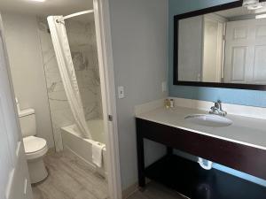 弗雷斯诺Siesta Inn的一间带水槽、卫生间和镜子的浴室