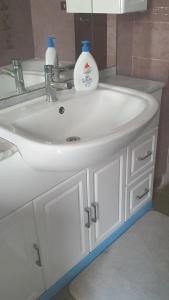 罗马LAZZARONI HOUSE GARDEN的白色浴室水槽和一瓶肥皂