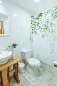 科伊艾科恩托苏尔旅馆的白色的浴室设有卫生间和水槽。
