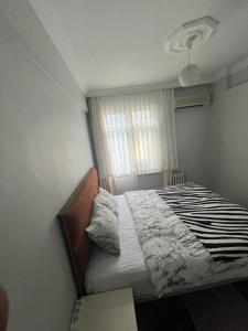 伊斯坦布尔Kadıköy Holiday Home的一间带床的卧室,位于带窗户的房间内