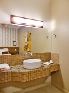 里贝朗普雷托Hotel Pousada Santa Rita的一间带水槽和镜子的浴室