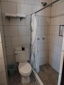 危地马拉塞维利亚酒店的一间带卫生间和淋浴的浴室