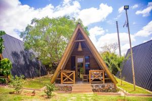 VoiBoma Simba Safari Lodge的一个带三角形屋顶的小小木屋