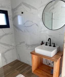 埃尔卡拉法特Cabaña Patagonia的一间带水槽和镜子的浴室