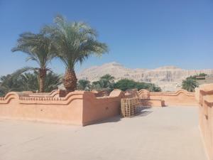 卢克索Bab Al Samawy的享有棕榈树和山脉的沙漠景色