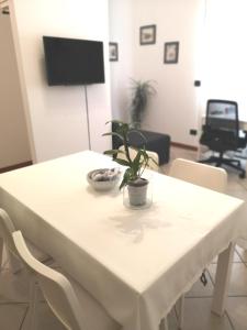 布雷西亚Holiday Apartment - Brescia centro - PARCHEGGIO PRIVATO的上面有植物的白色桌子