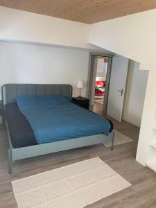 安德马特DG Russi Bella Vista的一间卧室配有一张带蓝色毯子的床